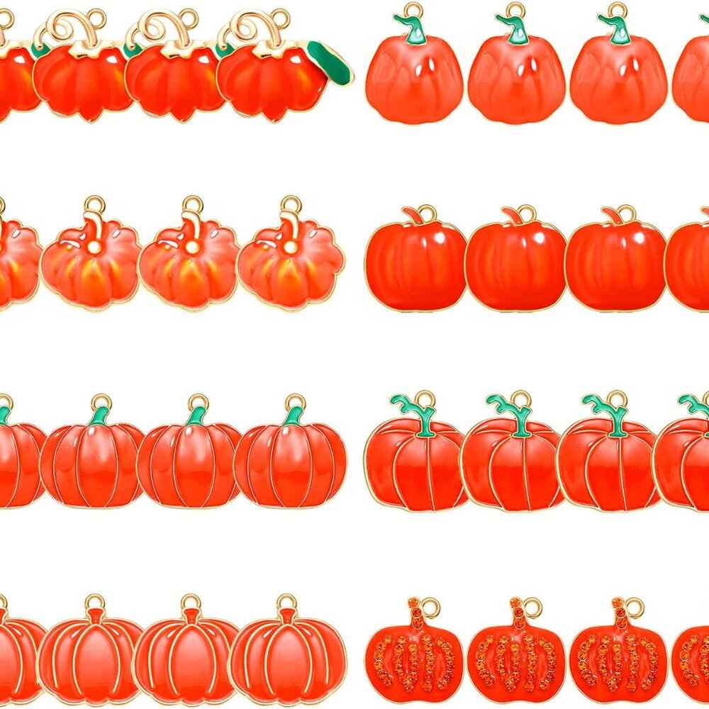 32PCS Fall Charms for Jewelry Making, Thanksgiving Enamel Charms Pumpkin Turkey